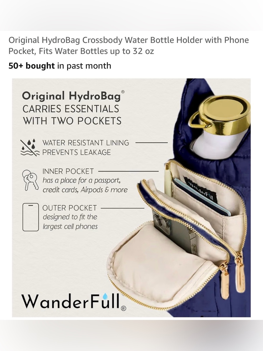 NWT Wander Full Shiny Glossy Cream Crossbody Water Bottle Holder - Picture 6 of 9